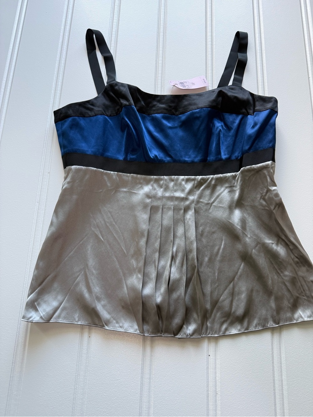 Ann Taylor Blue Silver Color Block Silk Top Blouse Sleeveless 8P Petite NEW 1951